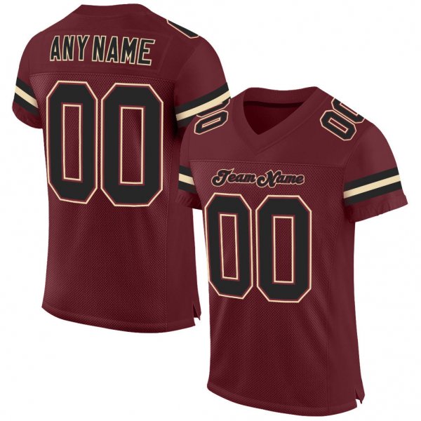 Custom Burgundy Black-Cream Mesh Authentic Football Jersey