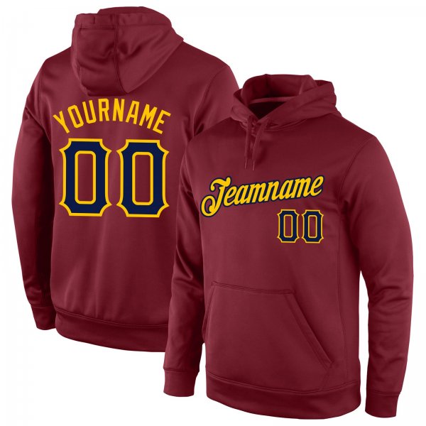 Custom Stitched Burgundy Navy-Gold Sports Pullover Sweatshirt Hoodie