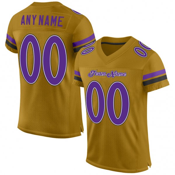 Custom Old Gold Purple-Black Mesh Authentic Football Jersey