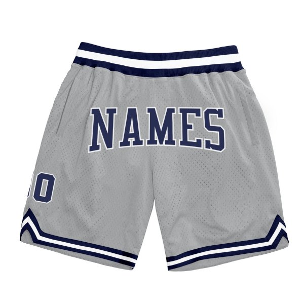 Custom Silver Gray Navy-White Authentic Throwback Basketball Shorts